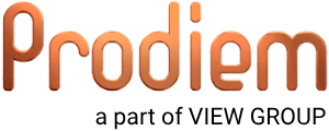 Prodiem logotyp i brunt med skugga.